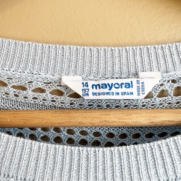 MAYORAL Girls powder blue pointelle sweater in size 14 - Picture 3 of 6